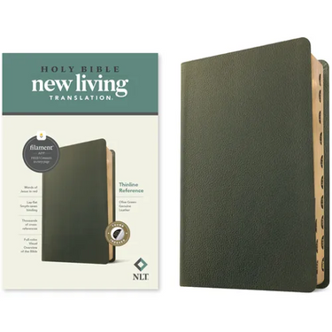 NLT Thinline Reference Bible, Filament Enabled (Genuine Leather, Olive Green, Indexed, Red Letter)