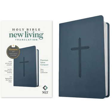 NLT Premium Value Compact Bible, Filament Enabled (Leatherlike, Navy Cross)