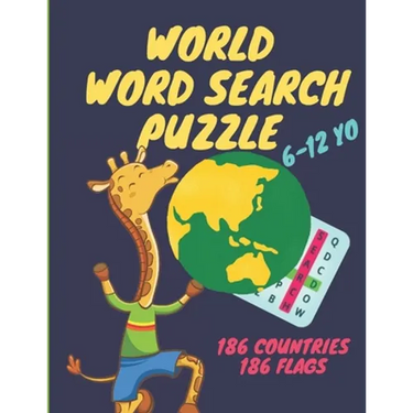 World word search puzzle: Word Search Puzzles: My Word Search Book For Kids: 186 countries and 186 flags, Ages 6-12, 34 pages, 8.5"x11"