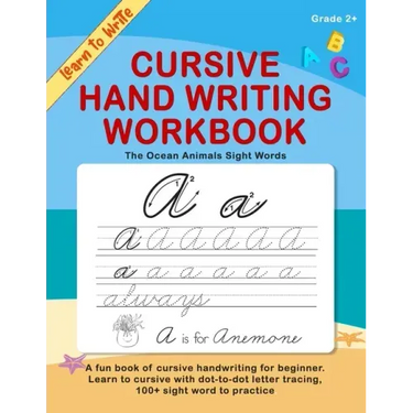 Cursive Handwriting Workbook. The ocean animals sight words: A fun book of cursive handwriting for beginner. Learn to cursive with dot-to-dot letter t