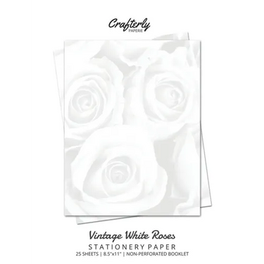 Vintage White Roses Stationery Paper: Cute Letter Writing Paper for Home, Office, 25 Count, Floral Print