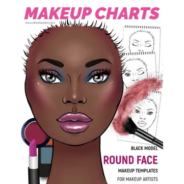 Makeup Charts - Face Charts for Makeup Artists: Black Model - ROUND face shape