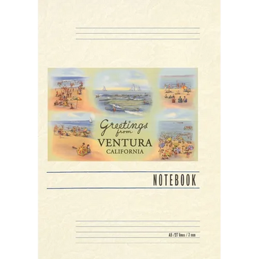 Vintage Lined Notebook Pastel Beach Scenes, Greetings from Ventura, California