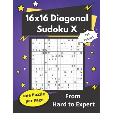 16x16 Diagonal Sudoku X: Hard Mega-Sudoku X Puzzles