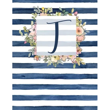T: Letter T Monogram Initial Notebook - 8.5" x 11" - 100 pages, Dot Bullet Grid Pages- Watercolor Floral Notebook