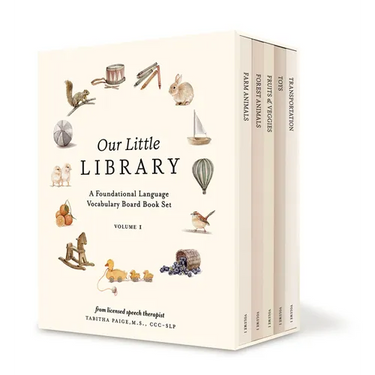 Our Little Library: A Foundational Language Vocabulary Board Book Set for Babies, Including Farm & Forest Animals, Fruits & Veggies, Toys & More