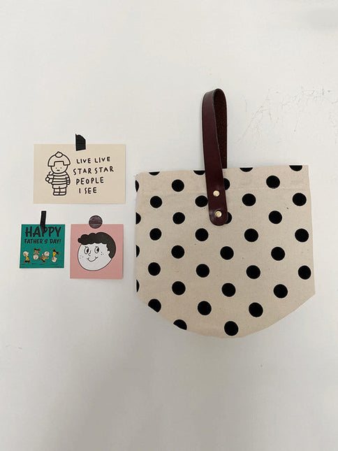 Vintage Canvas Polka-Dot Printed Makeup Tote Bag Bucket Bag by migunica