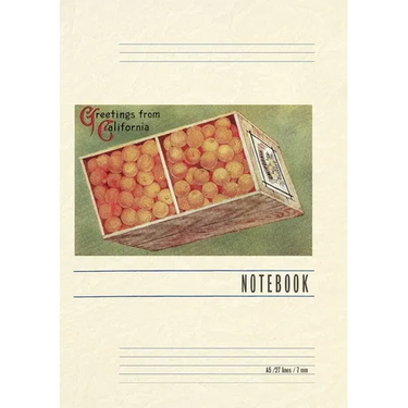 Vintage Lined Notebook Greetings from California, Orange Crate