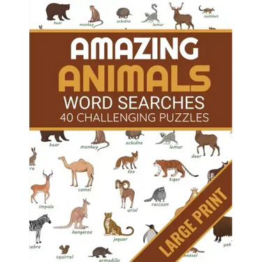 Amazing Animals: Animals Themed Word Search Book - 40 Large Print Challenging Puzzles About Animals - Gift for Summer & Vacations