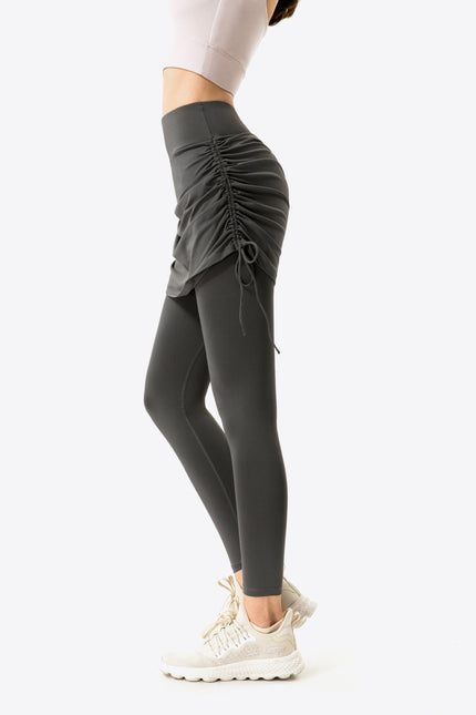 Drawstring Ruched Faux Layered Yoga Leggings by Blak Wardrob