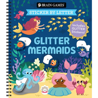 Brain Games - Sticker by Letter: Glitter Mermaids: Includes 1 Glitter Sticker Sheet to Complete Each Image!