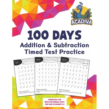 100 Days of Addition and Subtraction Timed Test Practice (0-20): with Animal Facts for Kids in Grades K-2