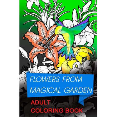 flowers from magical garden: Stress Relief Coloring Book. This coloring book for adults contains swirls style illustrations representing floral com