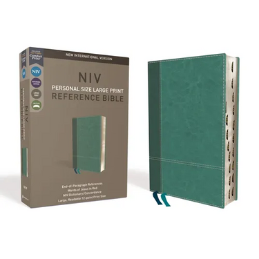 NIV, Personal Size Reference Bible, Large Print, Imitation Leather, Blue, Indexed, Red Letter Edition, Comfort Print