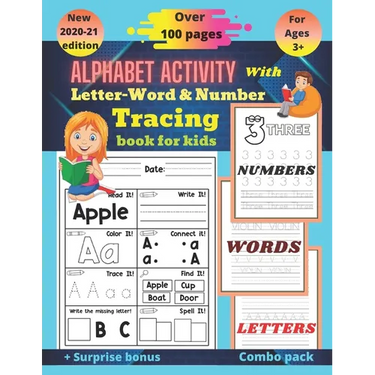 Alphabet activity with letter-word and number tracing book for kids: Full brain exercise for kindergarten, preschoolers(alphabet activity book, letter