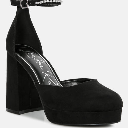 hettie rhinestone detail ankle strap platform high heels by London Rag