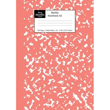 Marble Notebook A5: Coral Pink Marble Wide Ruled Journal