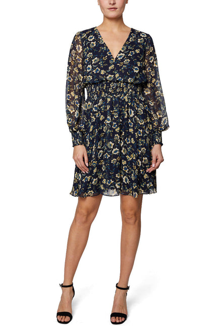 Laundry V-Neck Long Sleeve Elastic Waist Floral Print Chiffon Dress by Curated Brands