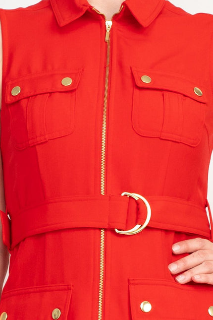 Stylish Sharagano Belted Zip Front Dress with Pockets by Curated Brands