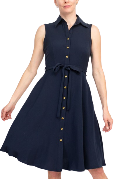 Sharagano Rayon Sleeveless Button Down Collar Shirt Dress With Pockets by Curated Brands