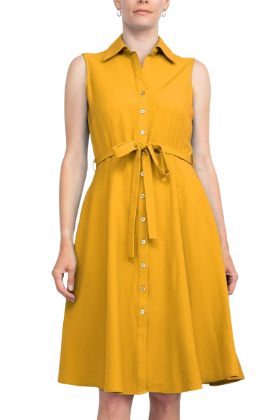 Sharagano Rayon Sleeveless Button Down Collar Shirt Dress With Pockets by Curated Brands