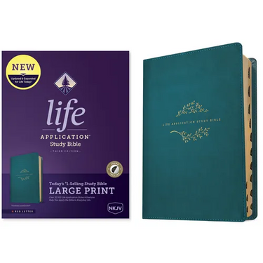 NKJV Life Application Study Bible, Third Edition, Large Print (Leatherlike, Teal Blue, Indexed, Red Letter)