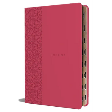 KJV Holy Bible, Large Print Medium Format, Fuchsia Faux Leather W/Ribbon Marker, Red Letter, Thumb Index
