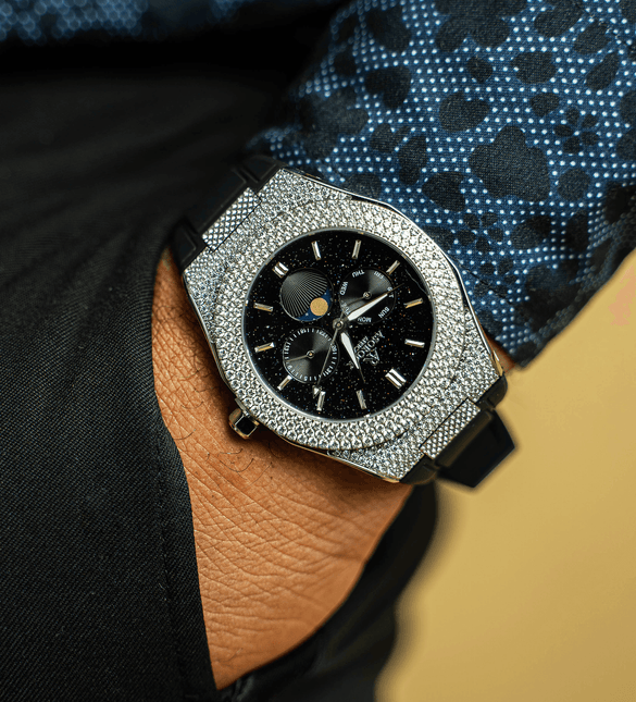 Iced transporter - small diamond bezel - rubber strap by ASOROCK WATCHES