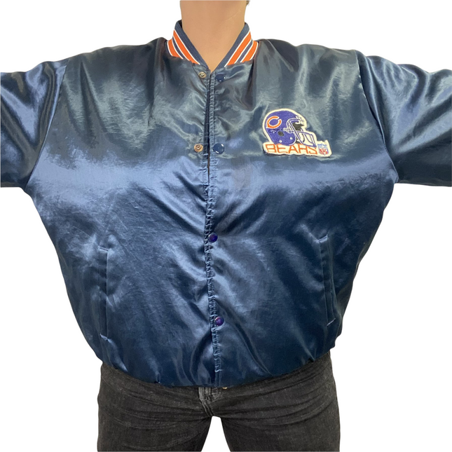 Vintage 1980s Chicago Bears Chalk Line Satin Bomber Jacket - XL by Rad Max Vintage