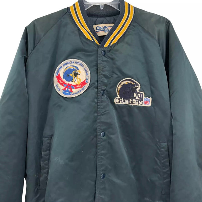 Vintage 1984 San Diego SD Chargers Chalk Line Satin Bomber Jacket with Silver Anniversary Patch - XXL by Rad Max Vintage