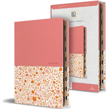 KJV Holy Bible, Large Print Handy Size Format, 2 Piece Pink Floral Leathersoft with Ribbon Marker, Red Letter, Thumb Index
