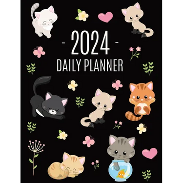 Cats Daily Planner 2024: Make 2024 a Meowy Year! Cute Kitten Year Organizer: January-December (12 Months)