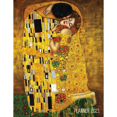 Gustav Klimt Planner 2021: The Kiss Daily Organizer (12 Months) Romantic Gold Art Nouveau / Jugendstil Painting For Family Use, Office Work, Meetings,