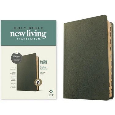 NLT Large Print Thinline Reference Bible, Filament Enabled (Genuine Leather, Olive Green, Indexed, Red Letter)