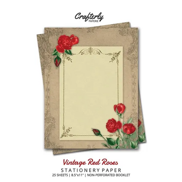 Vintage Red Roses Stationery Paper: Antique Letter Writing Paper for Home, Office, 25 Sheets (Border Paper Design)