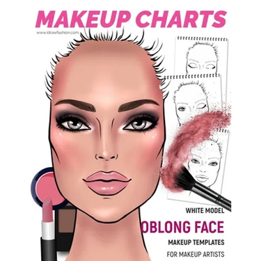Makeup Charts - Face Charts for Makeup Artists: White Model - OBLONG face shape