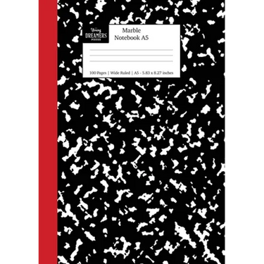 Marble Notebook A5: Black and Red Spine Marble Wide Rule Journal