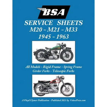 BSA M20, M21 and M33 'Service Sheets' 1945-1963 for All Rigid, Spring Frame, Girder and Telescopic Fork Models