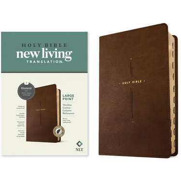 NLT Large Print Thinline Center-Column Reference Bible, Filament Enabled (Leatherlike, Brown Holy Cross, Indexed, Red Letter)