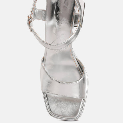 lofty metallic faux leather block heel sandals by London Rag
