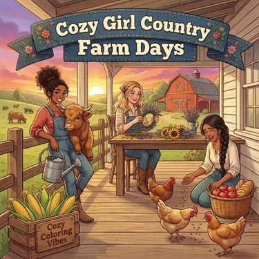 Cozy Girl Country Farm Days: Cute Relaxing Adult Activity Coloring Book Aesthetic Comfy Hygge Fun Homebody, Rustic, Daily Living, & Peaceful Rural Ani