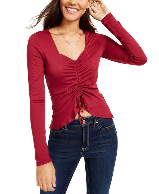 Ultra Flirt Juniors Women's Cinched-Front Cropped Top Dark Red Size Extra Large by Steals