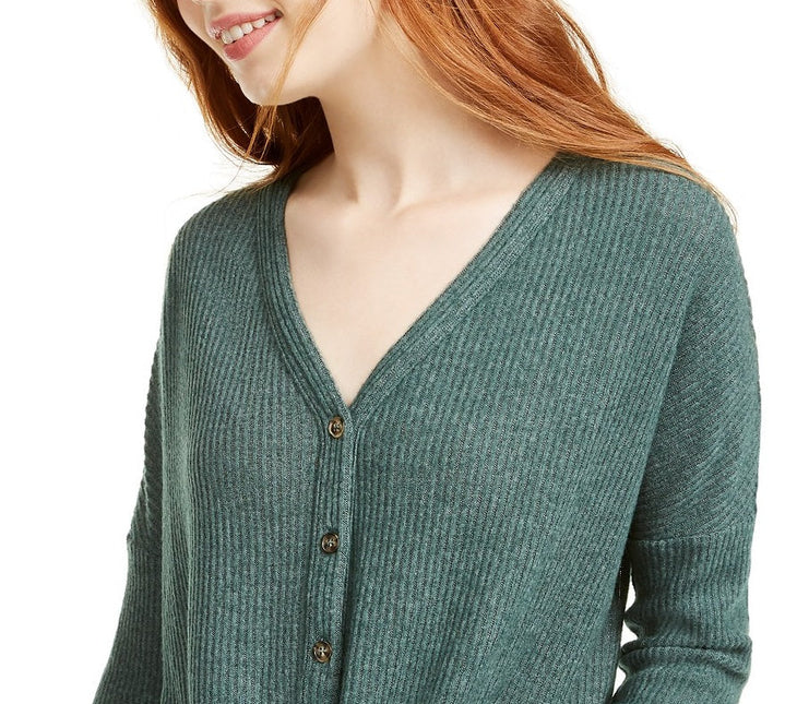 Ultra Flirt Juniors' Cozy Ribbed Tie-Front Top Green Size Extra Large by Steals