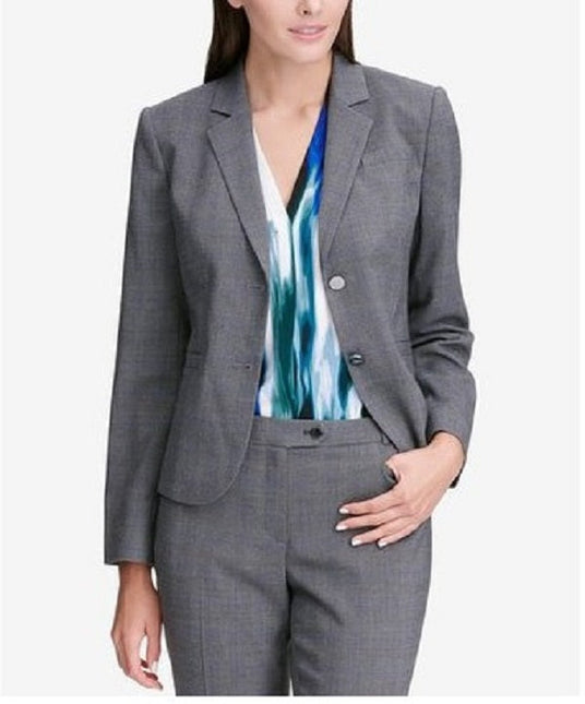 Calvin Klein Women's Glen Plaid Two-Button Jacket Silver Size 6 by Steals
