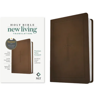NLT Premium Value Compact Bible, Filament Enabled (Leatherlike, Dark Brown Framed Cross)