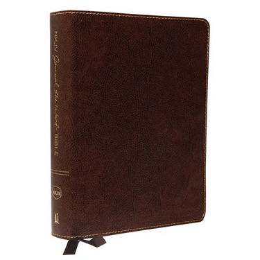 NKJV, Journal the Word Bible, Large Print, Bonded Leather, Brown, Red Letter Edition: Reflect, Journal, or Create Art Next to Your Favorite Verses