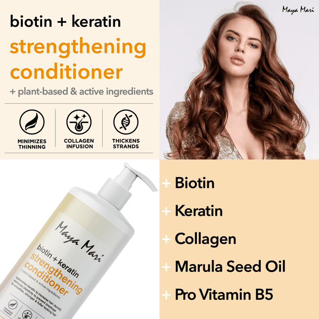 Maya Mari Biotin Keratin Strengthening Conditioner Sulfate Free - Thickening & Growth for Thinning Weak Hair, 32 fl oz by  Los Angeles Brands