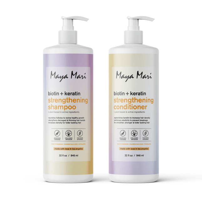 Maya Mari Biotin Keratin Strengthening Shampoo & Conditioner SET Sulfate Free - Thickening & Growth for Thinning Weak Hair, 32 fl oz by  Los Angeles Brands