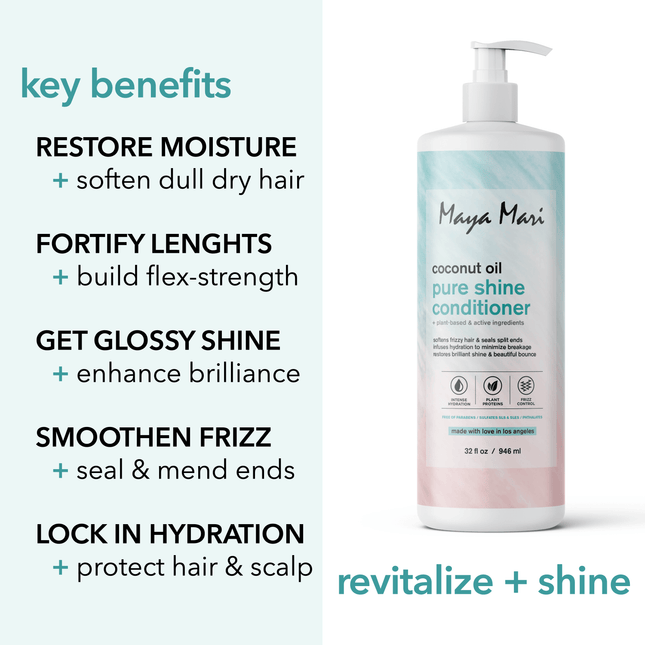 Maya Mari Coconut Oil Pure Shine Conditioner Sulfate Free - Restore Hydration & Smooth Frizz for Dry Dull Hair, 32 fl oz by  Los Angeles Brands