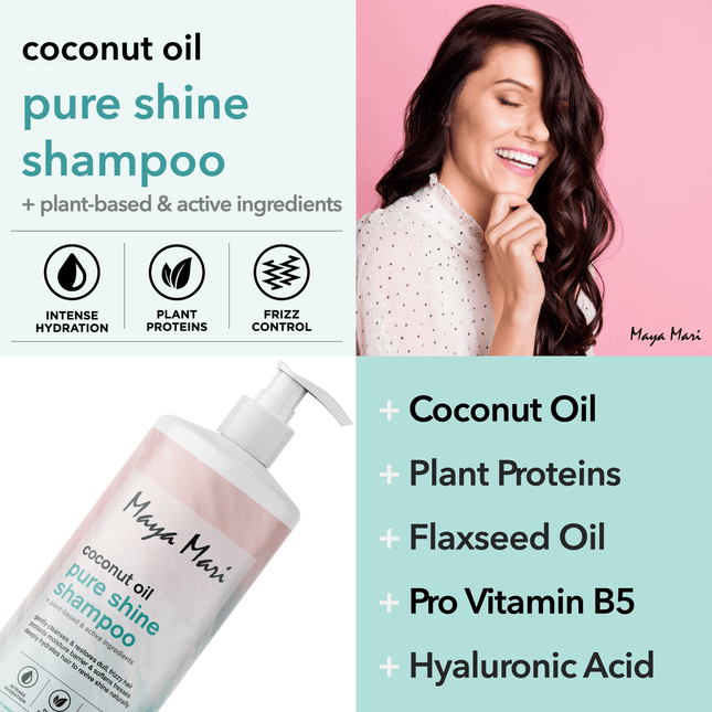 Maya Mari Coconut Oil Pure Shine Shampoo Sulfate Free - Restore Hydration & Smooth Frizz for Dry Dull Hair, 32 fl oz by  Los Angeles Brands